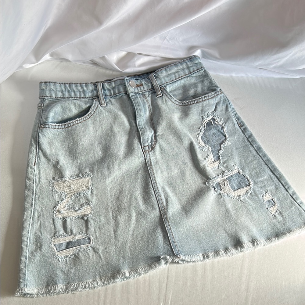 William Rast Blue A-Line Mini Skirt Distressed